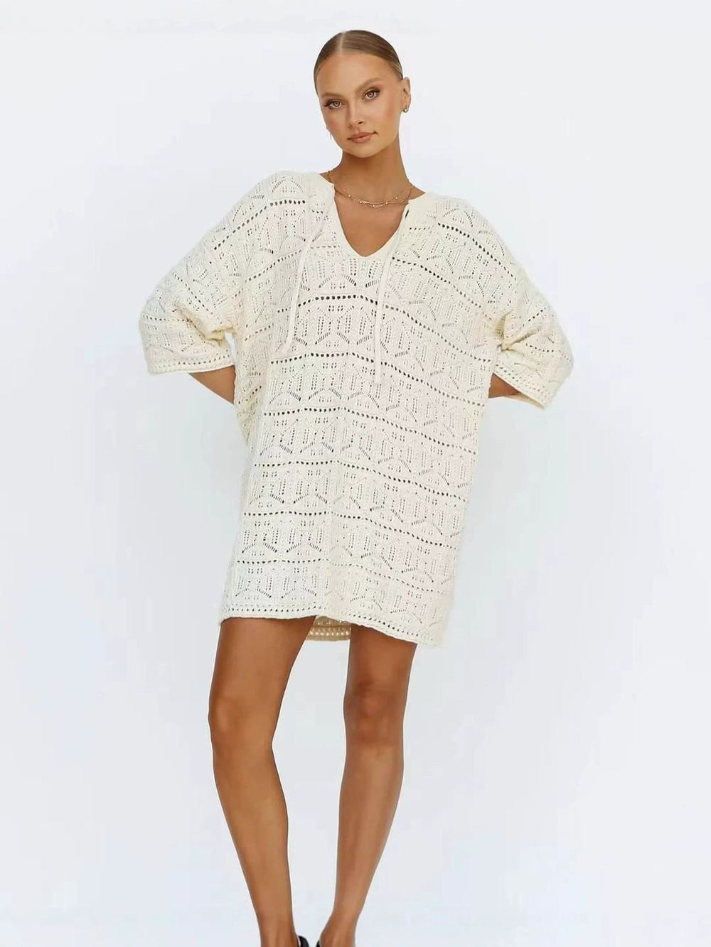 Zara Apricot Cutout Lace Up Oversized Midi Dress Long Sleeve